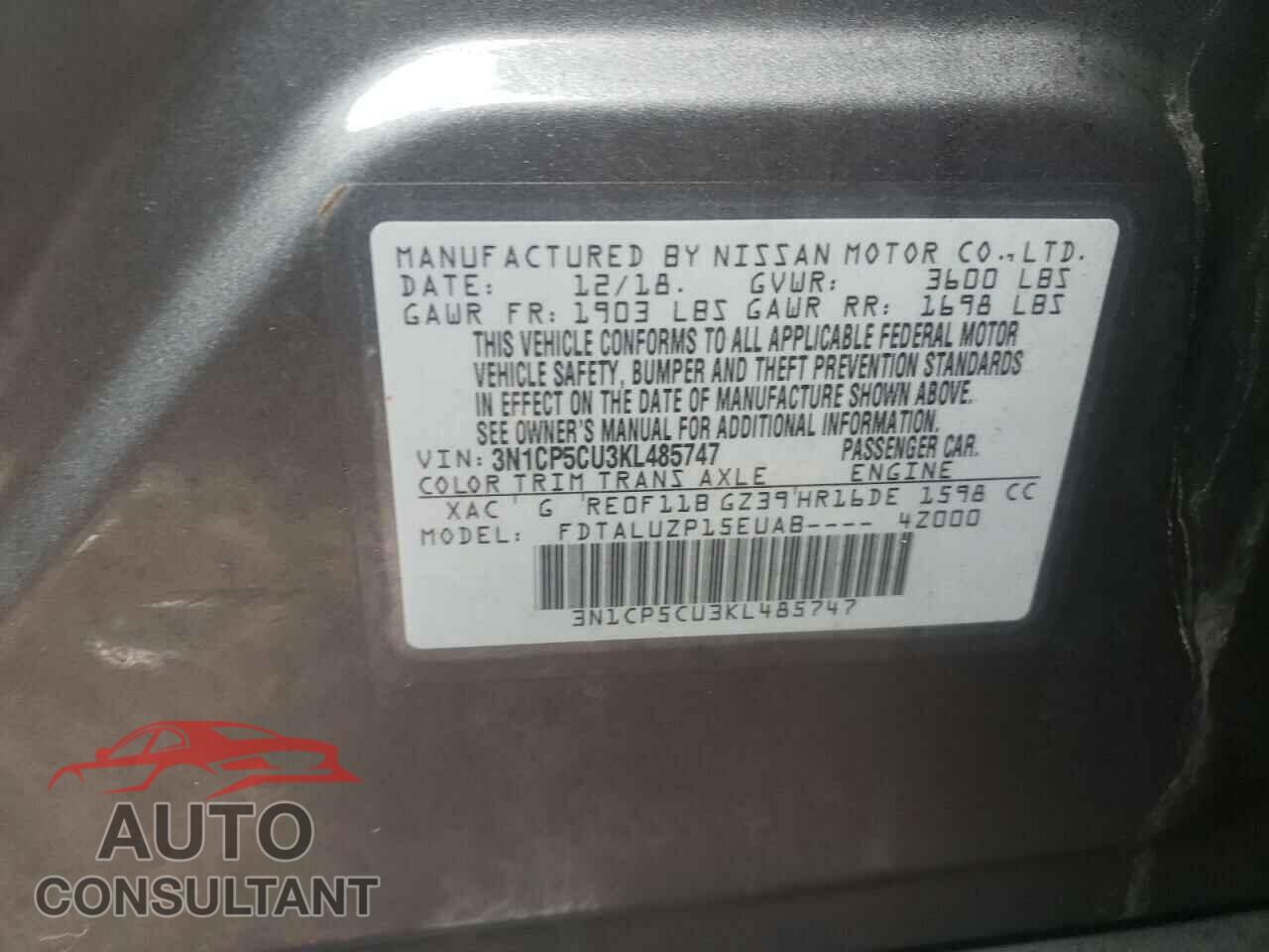 NISSAN KICKS 2019 - 3N1CP5CU3KL485747