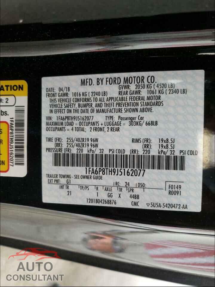 FORD MUSTANG 2018 - 1FA6P8TH9J5162077