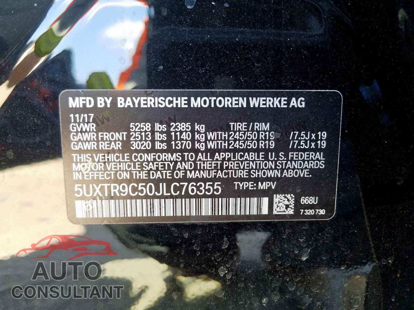 BMW X3 2018 - 5UXTR9C50JLC76355