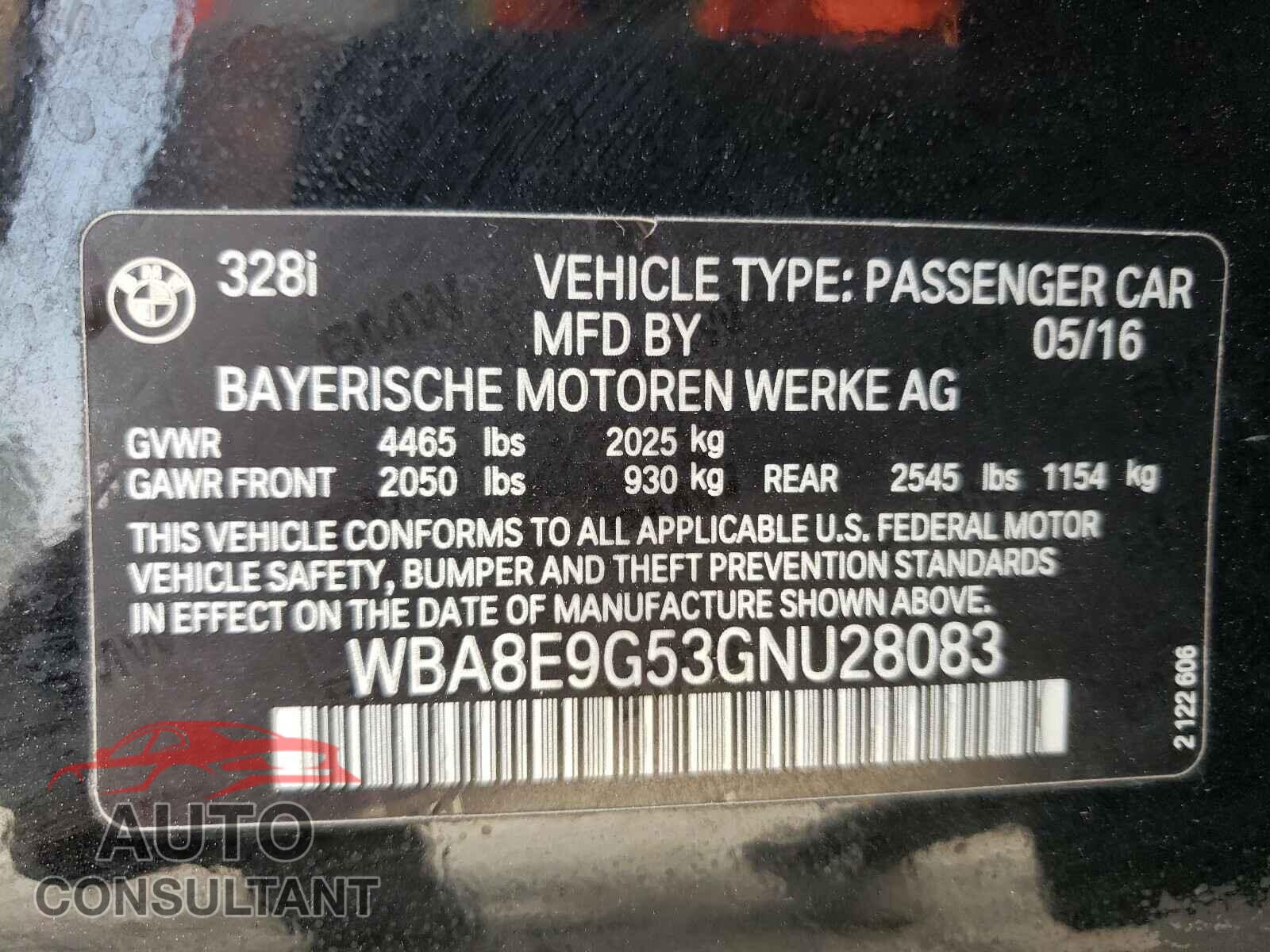 BMW 3 SERIES 2016 - WBA8E9G53GNU28083