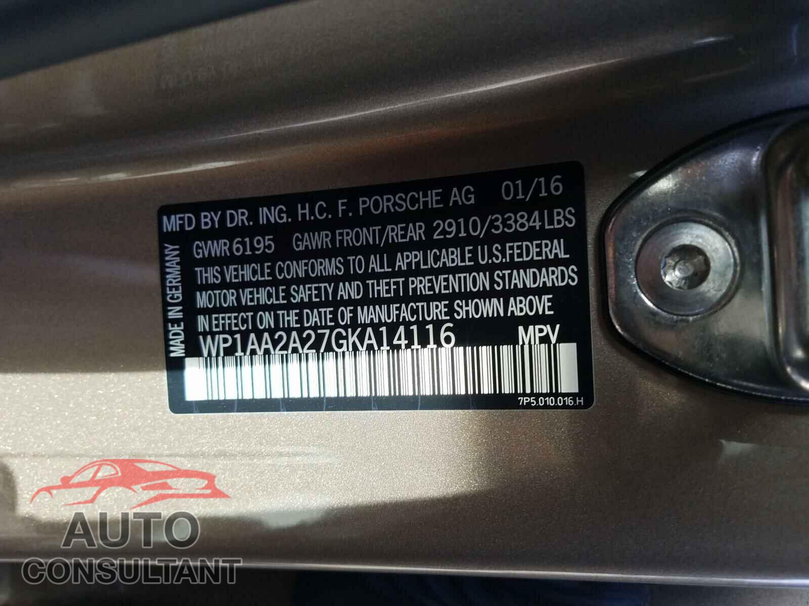 PORSCHE CAYENNE 2016 - WP1AA2A27GKA14116