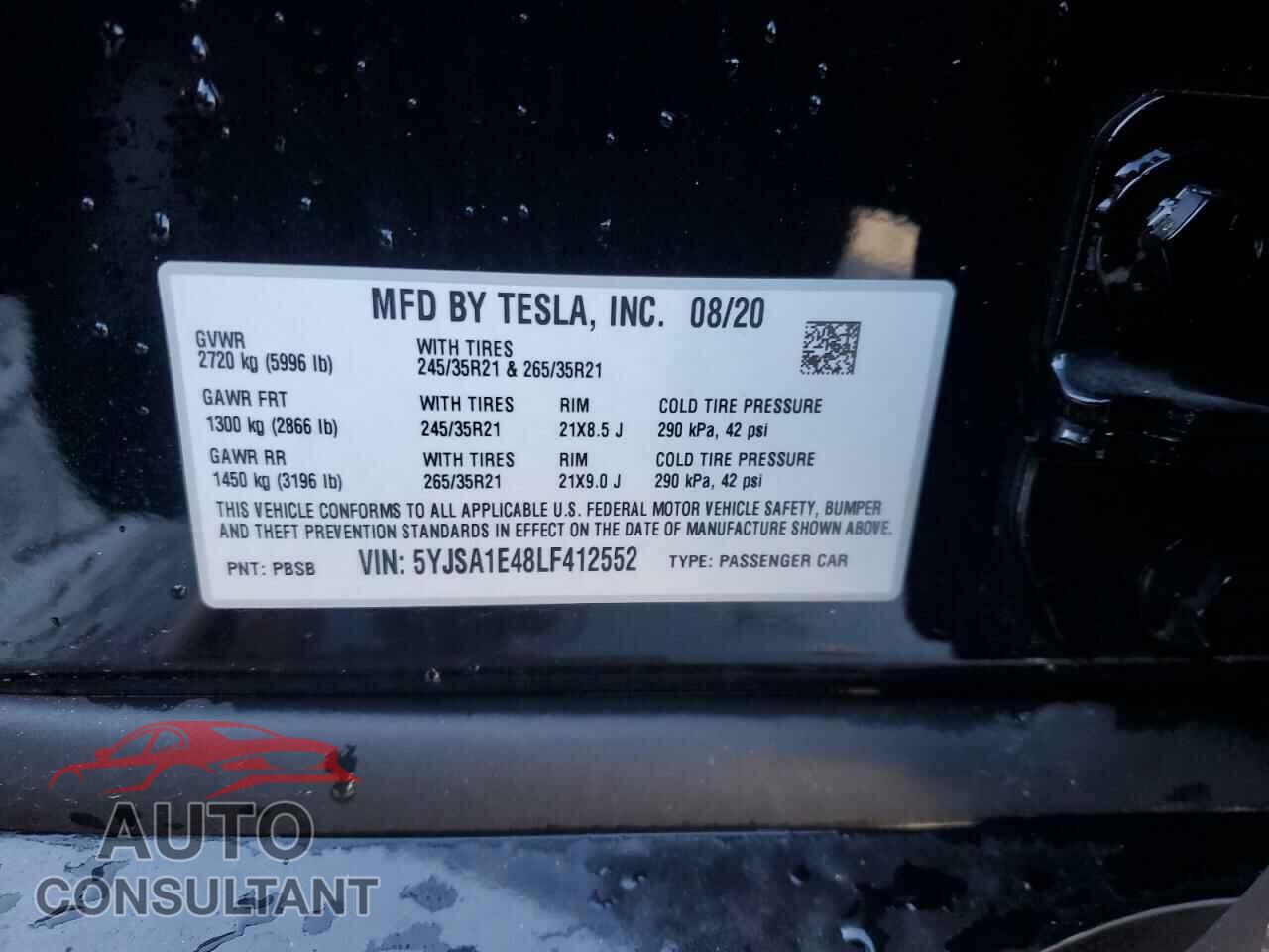 TESLA MODEL S 2020 - 5YJSA1E48LF412552