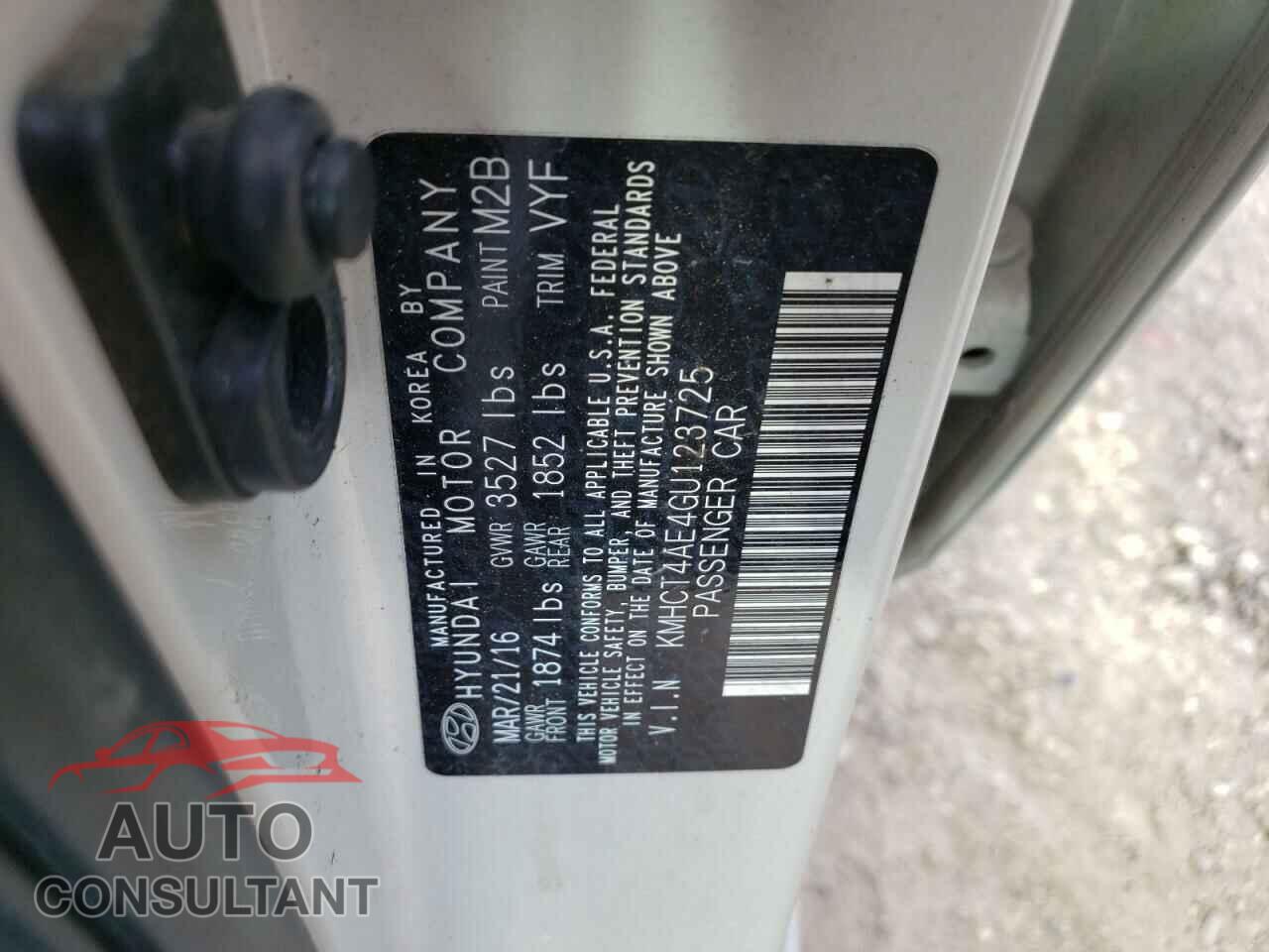 HYUNDAI ACCENT 2016 - KMHCT4AE4GU123725