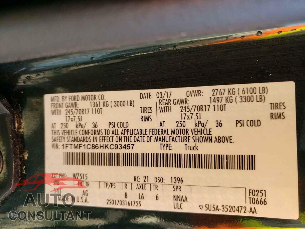 FORD F150 2017 - 1FTMF1C86HKC93457