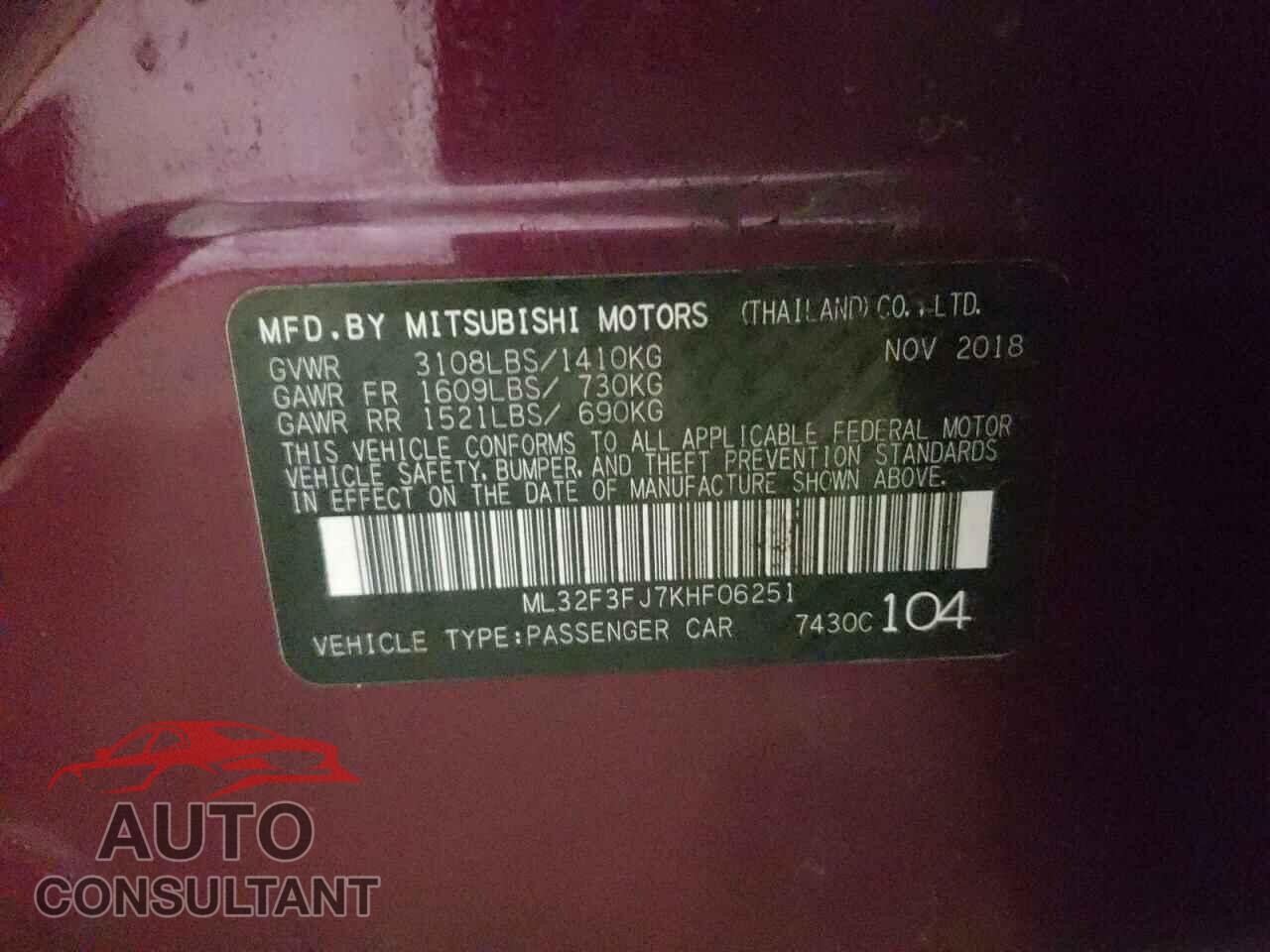 MITSUBISHI MIRAGE 2019 - ML32F3FJ7KHF06251