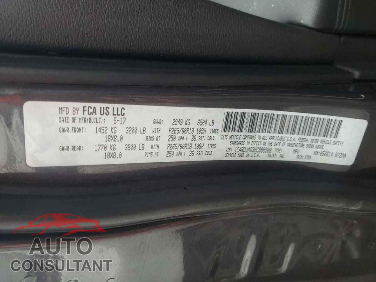 DODGE DURANGO 2017 - 1C4RDJAG3HC898908