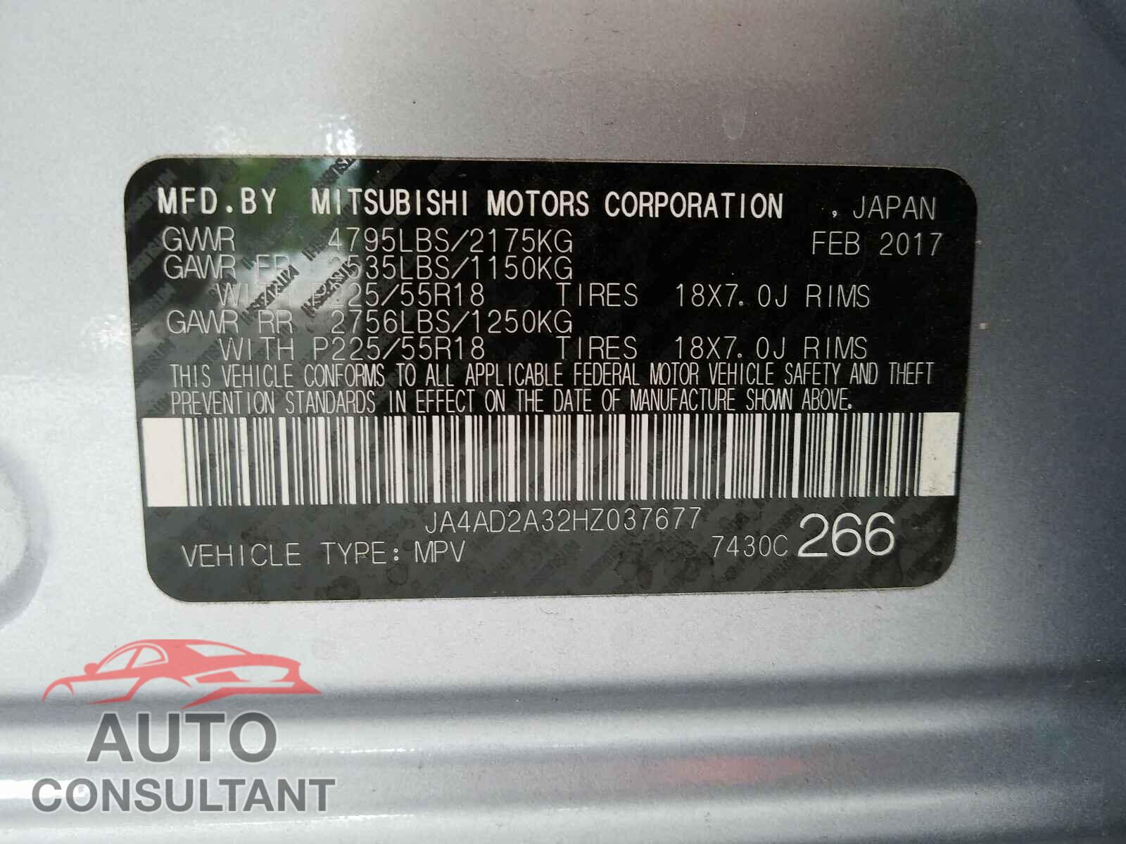 MITSUBISHI OUTLANDER 2017 - JA4AD2A32HZ037677