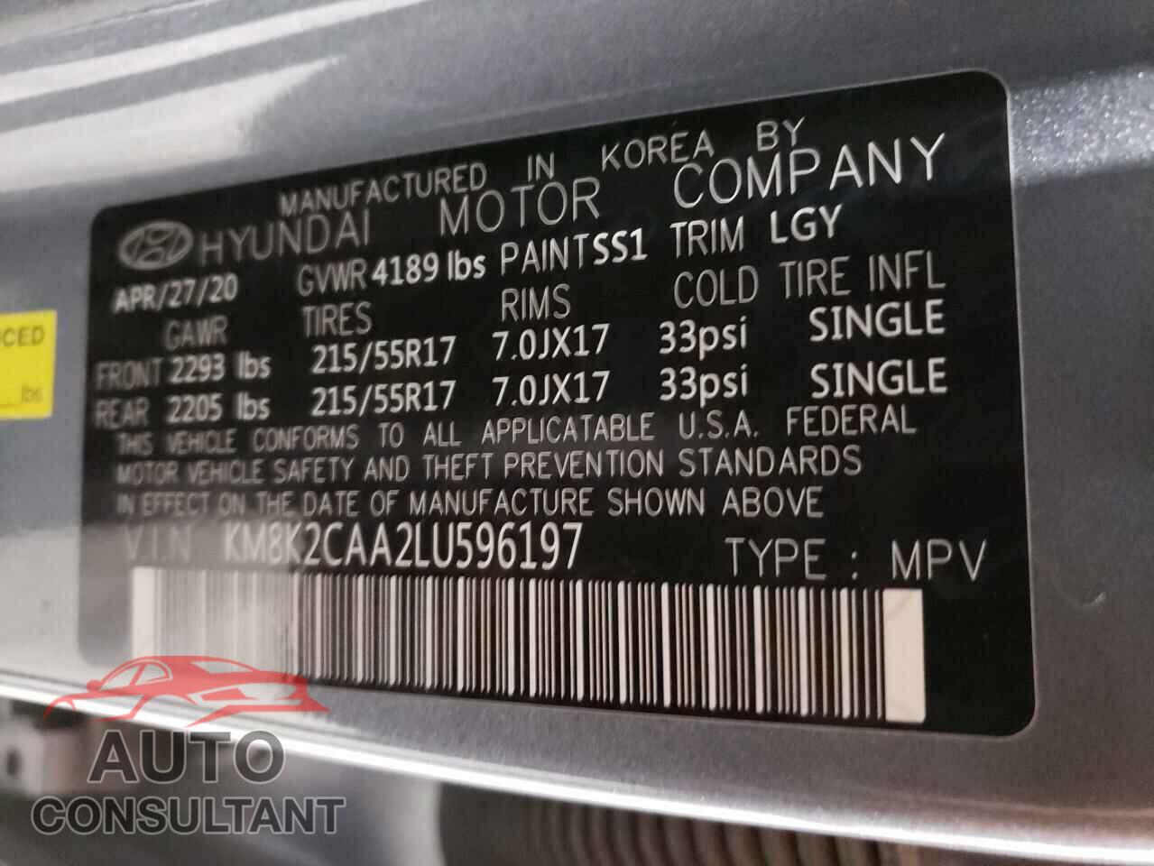 HYUNDAI KONA 2020 - KM8K2CAA2LU596197
