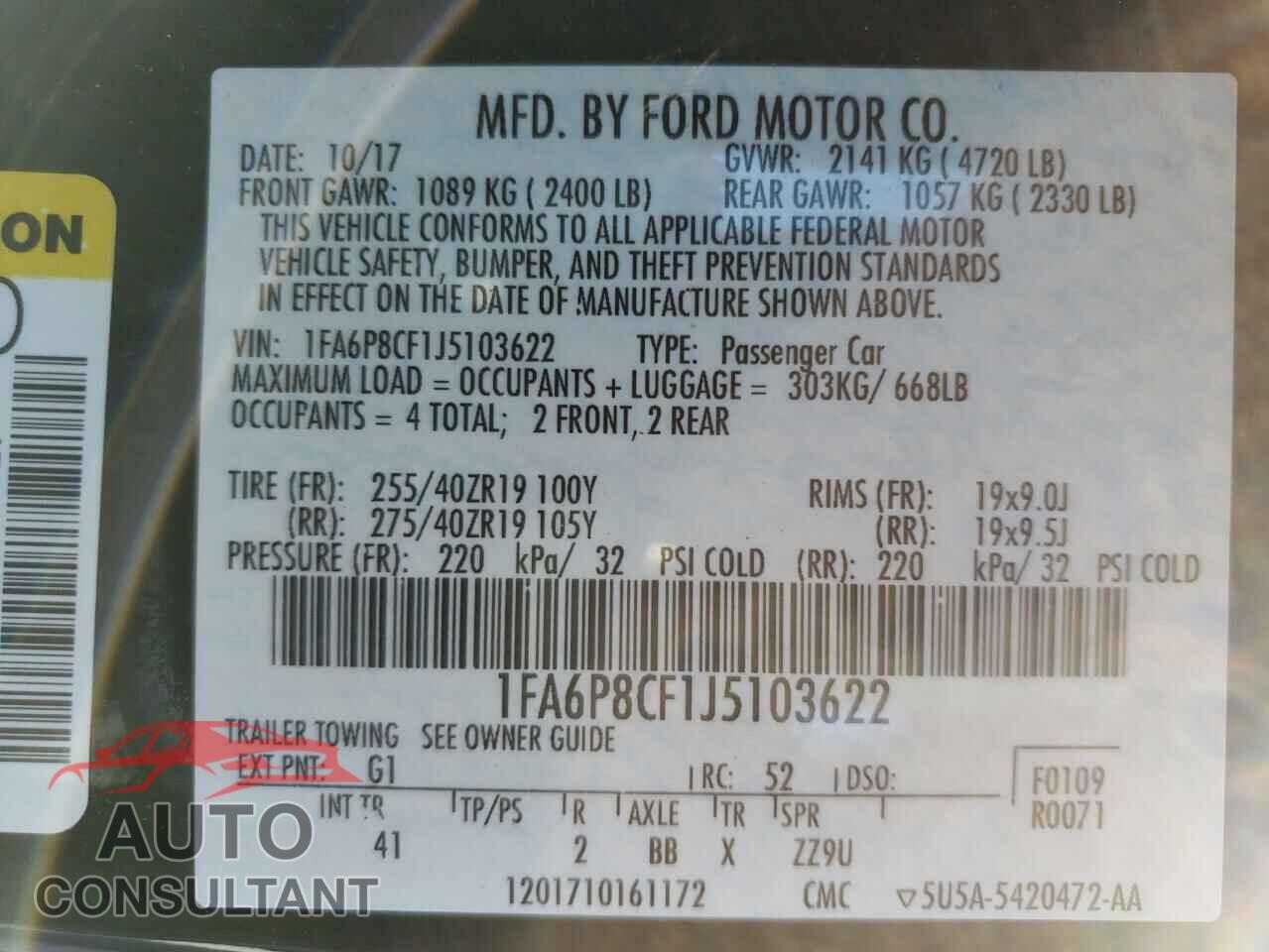 FORD MUSTANG 2018 - 1FA6P8CF1J5103622