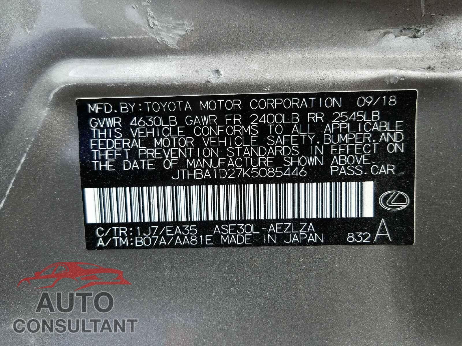 LEXUS IS 2019 - JTHBA1D27K5085446