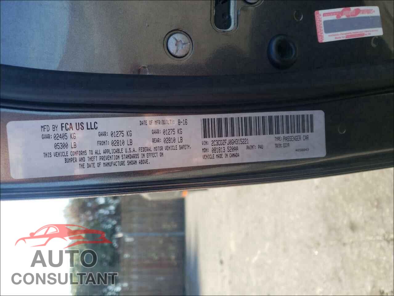 DODGE CHALLENGER 2016 - 2C3CDZFJ0GH315221