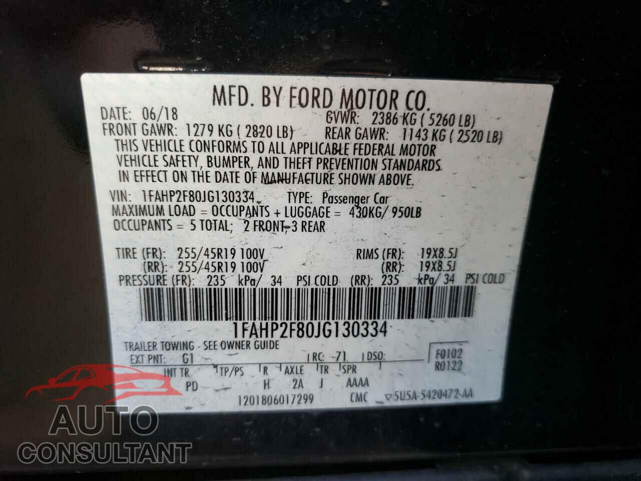 FORD TAURUS 2018 - 1FAHP2F80JG130334