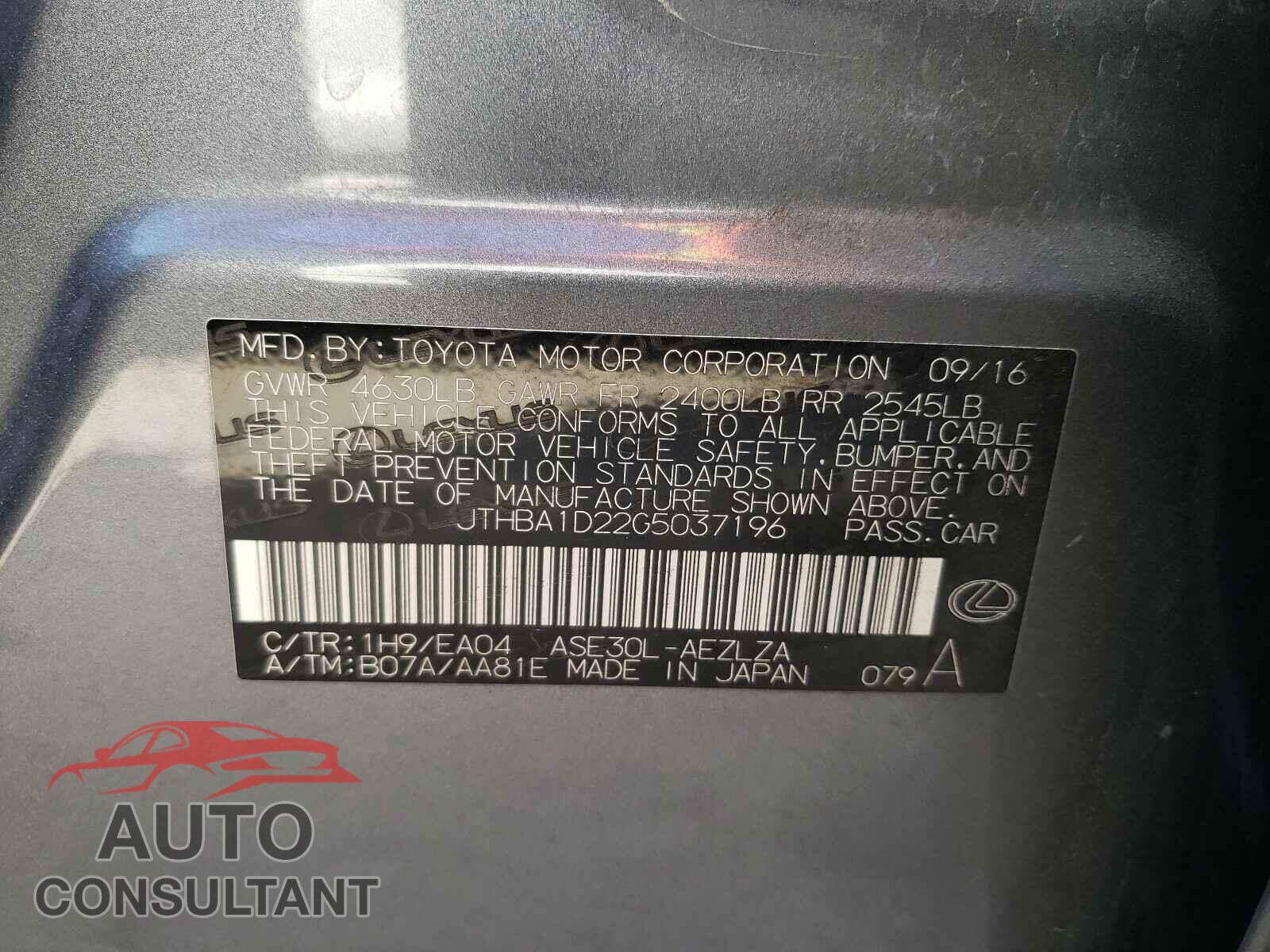 LEXUS IS 2016 - JTHBA1D22G5037196