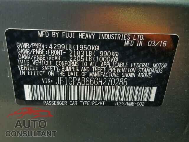 SUBARU IMPREZA 2016 - JF1GPAB66GH270286