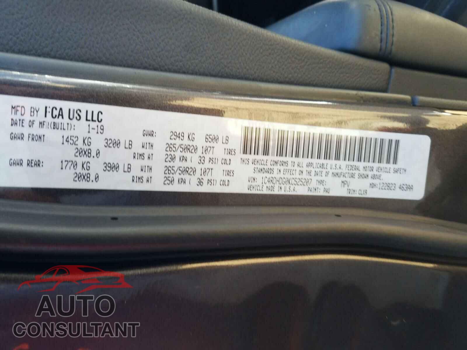 DODGE DURANGO 2019 - 1C4RDHDG0KC525207