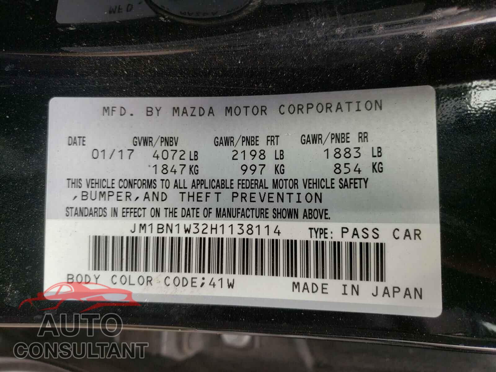 MAZDA 3 2017 - JM1BN1W32H1138114