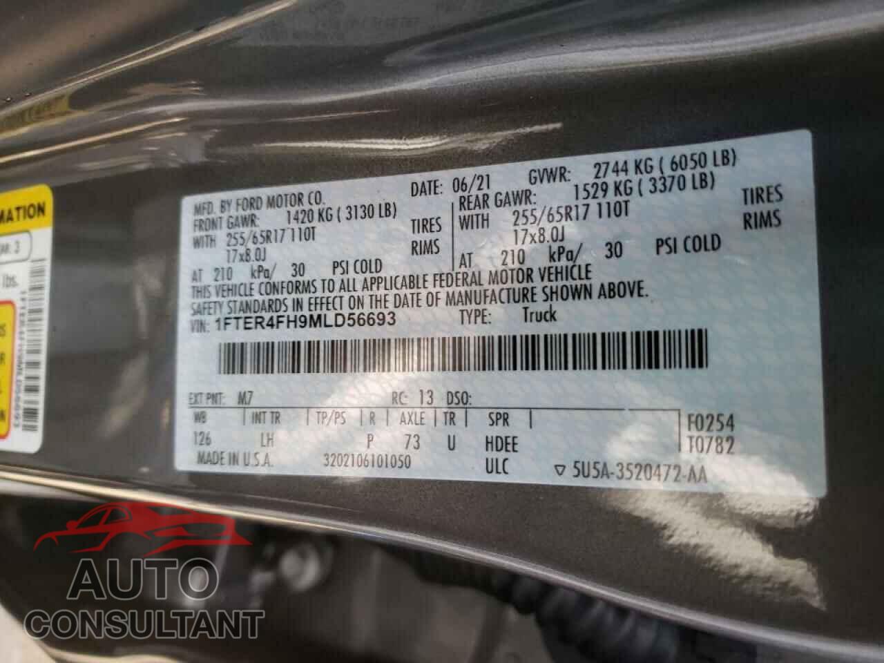 FORD RANGER 2021 - 1FTER4FH9MLD56693