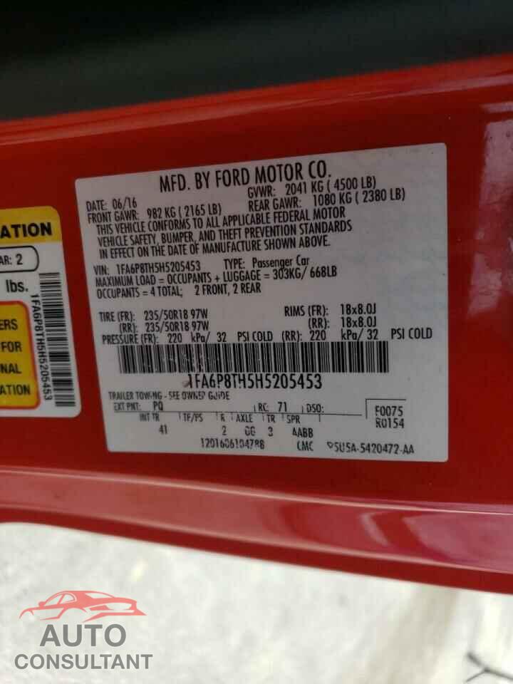 FORD MUSTANG 2017 - 1FA6P8TH5H5205453