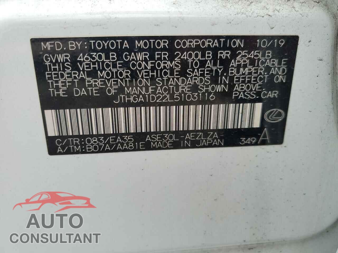 LEXUS IS 2020 - JTHGA1D22L5103116