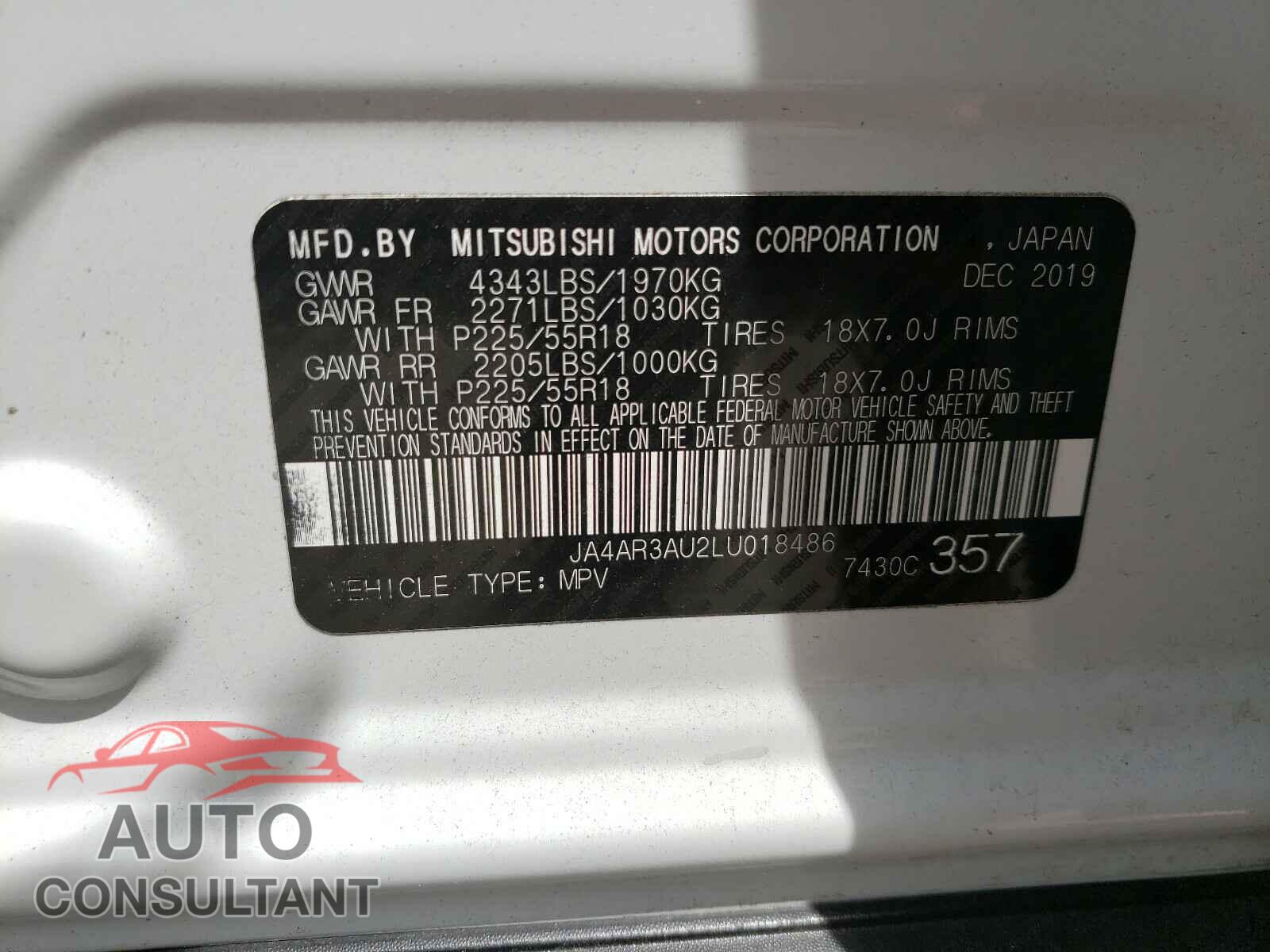MITSUBISHI OUTLANDER 2020 - JA4AR3AU2LU018486