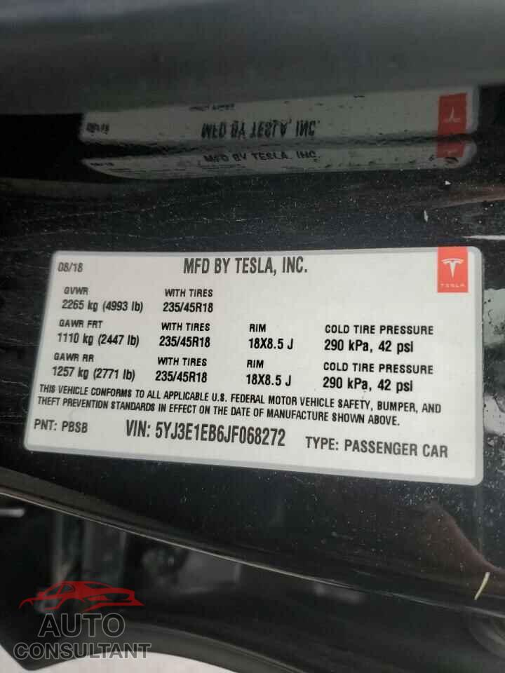 TESLA MODEL 3 2018 - 5YJ3E1EB6JF068272