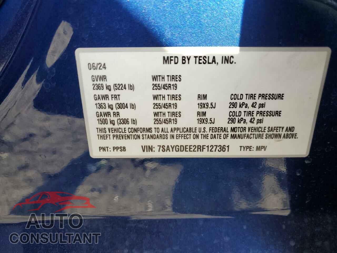 TESLA MODEL Y 2024 - 7SAYGDEE2RF127361