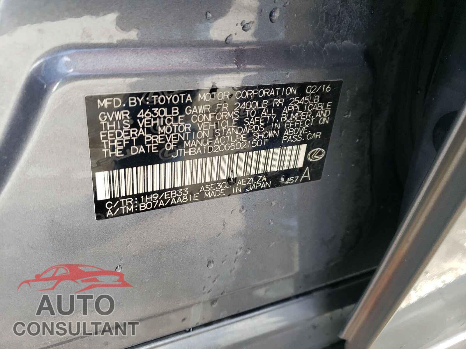 LEXUS IS 2016 - JTHBA1D20G5021501