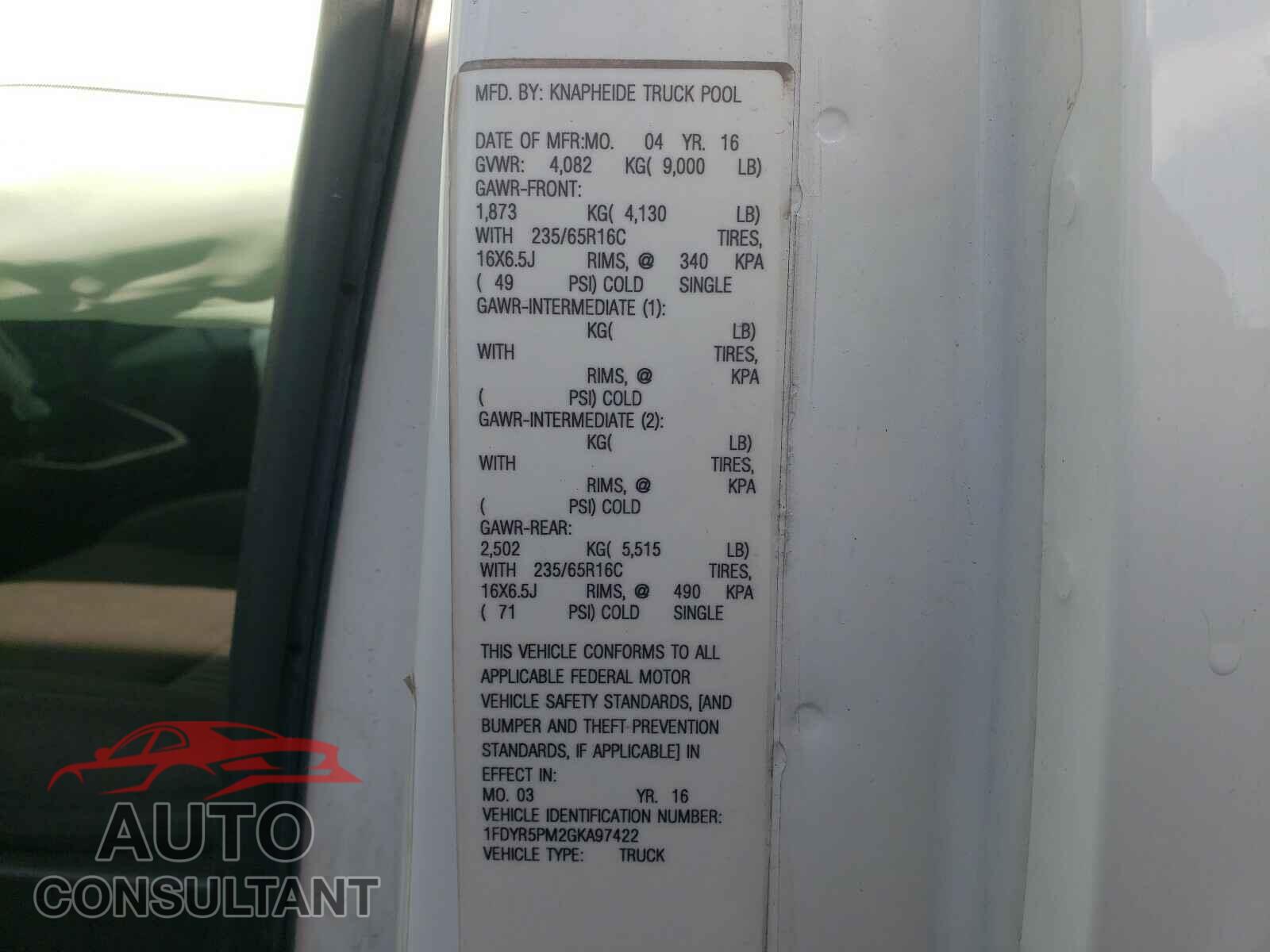 FORD TRANSIT CO 2016 - 1FDYR5PM2GKA97422