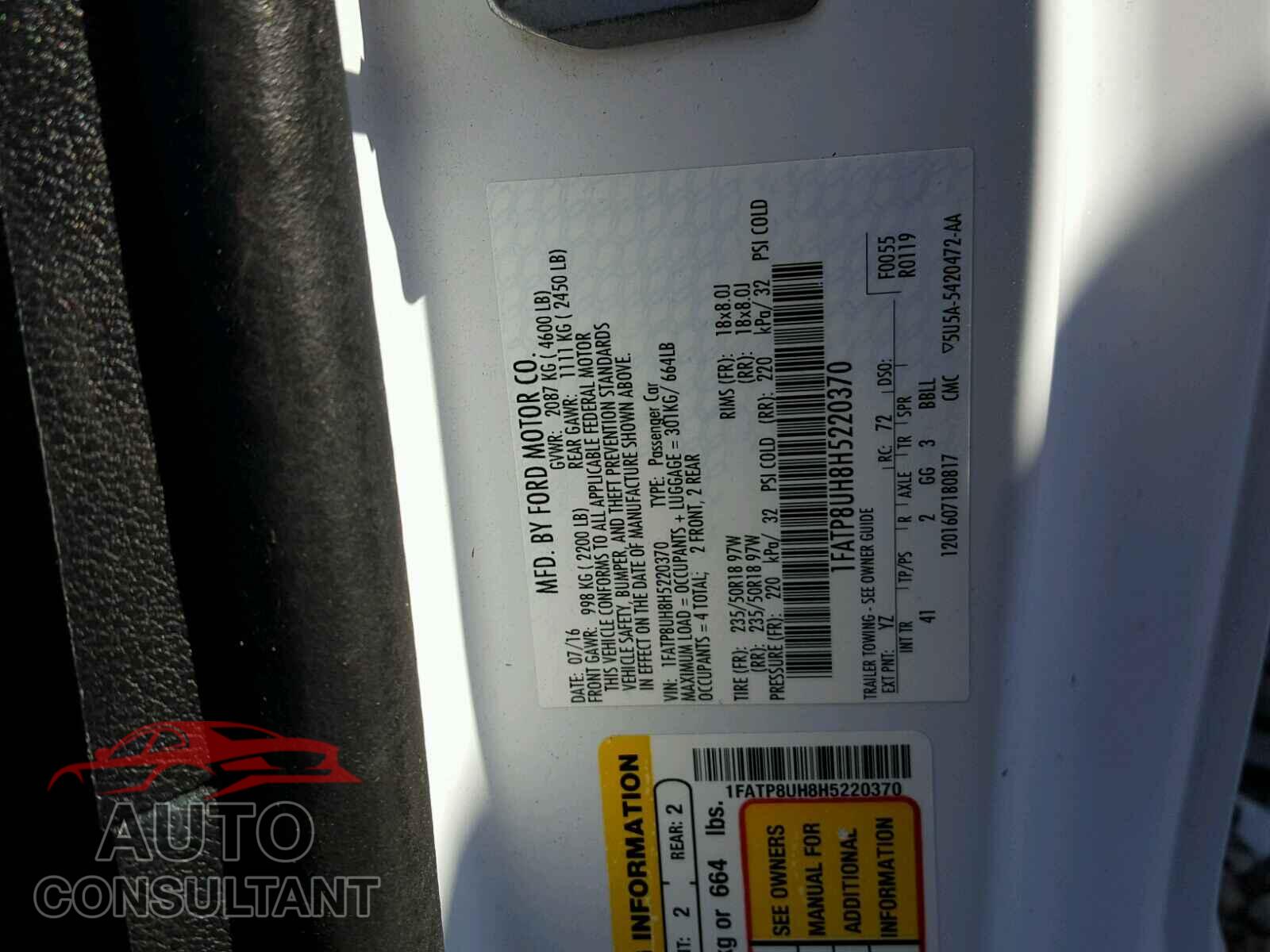 FORD MUSTANG 2017 - 1FATP8UH8H5220370