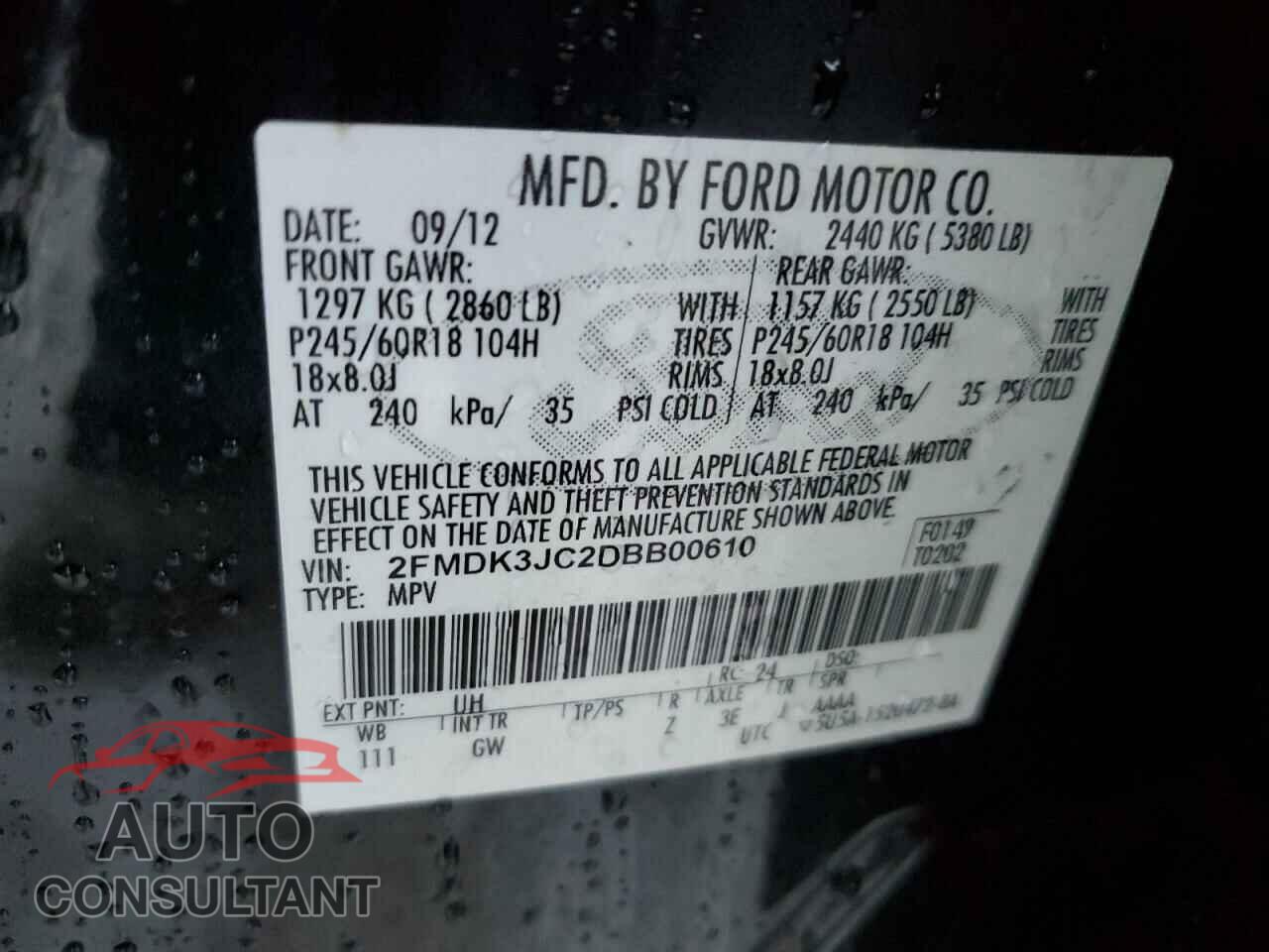 FORD EDGE 2013 - 2FMDK3JC2DBB00610