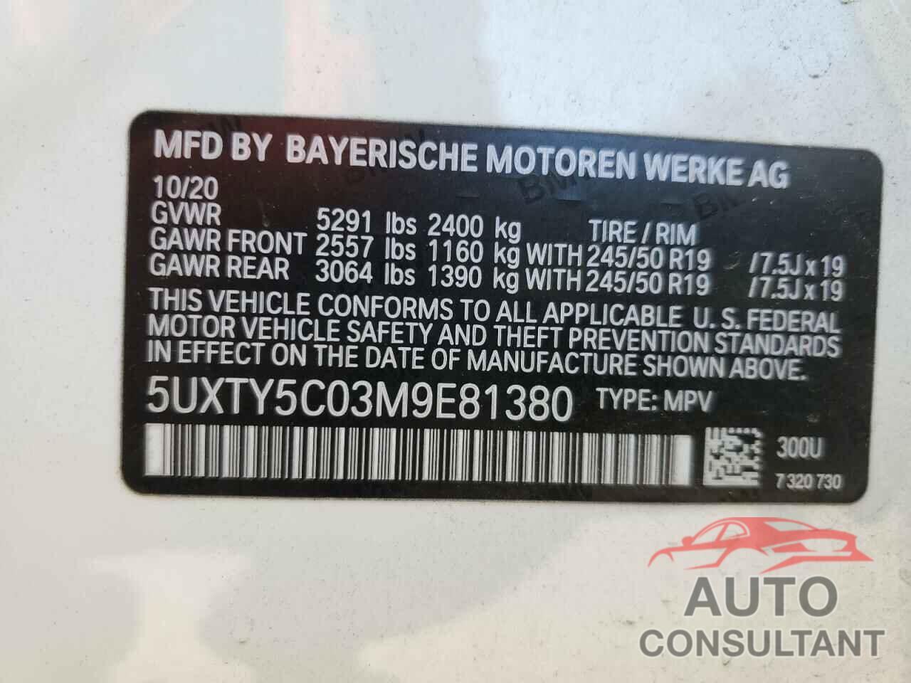 BMW X3 2021 - 5UXTY5C03M9E81380