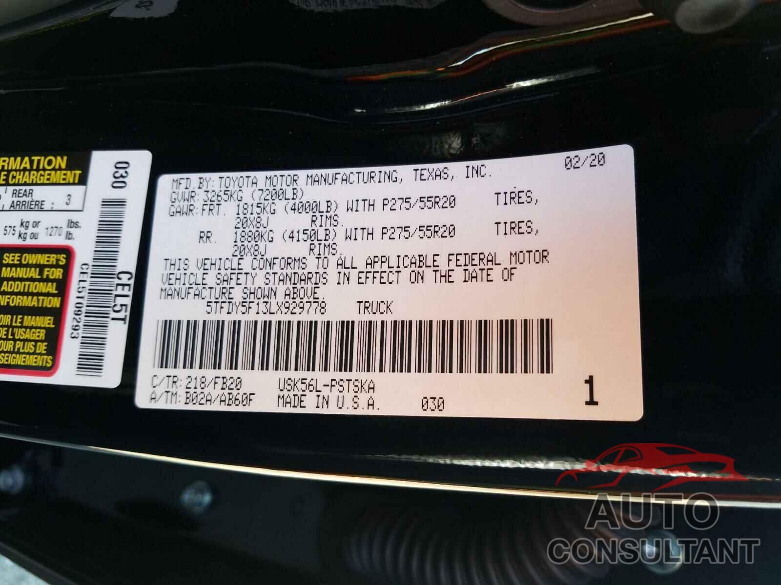 TOYOTA TUNDRA 2020 - 5TFDY5F13LX929778