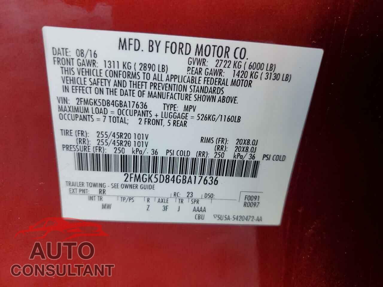 FORD FLEX 2016 - 2FMGK5D84GBA17636