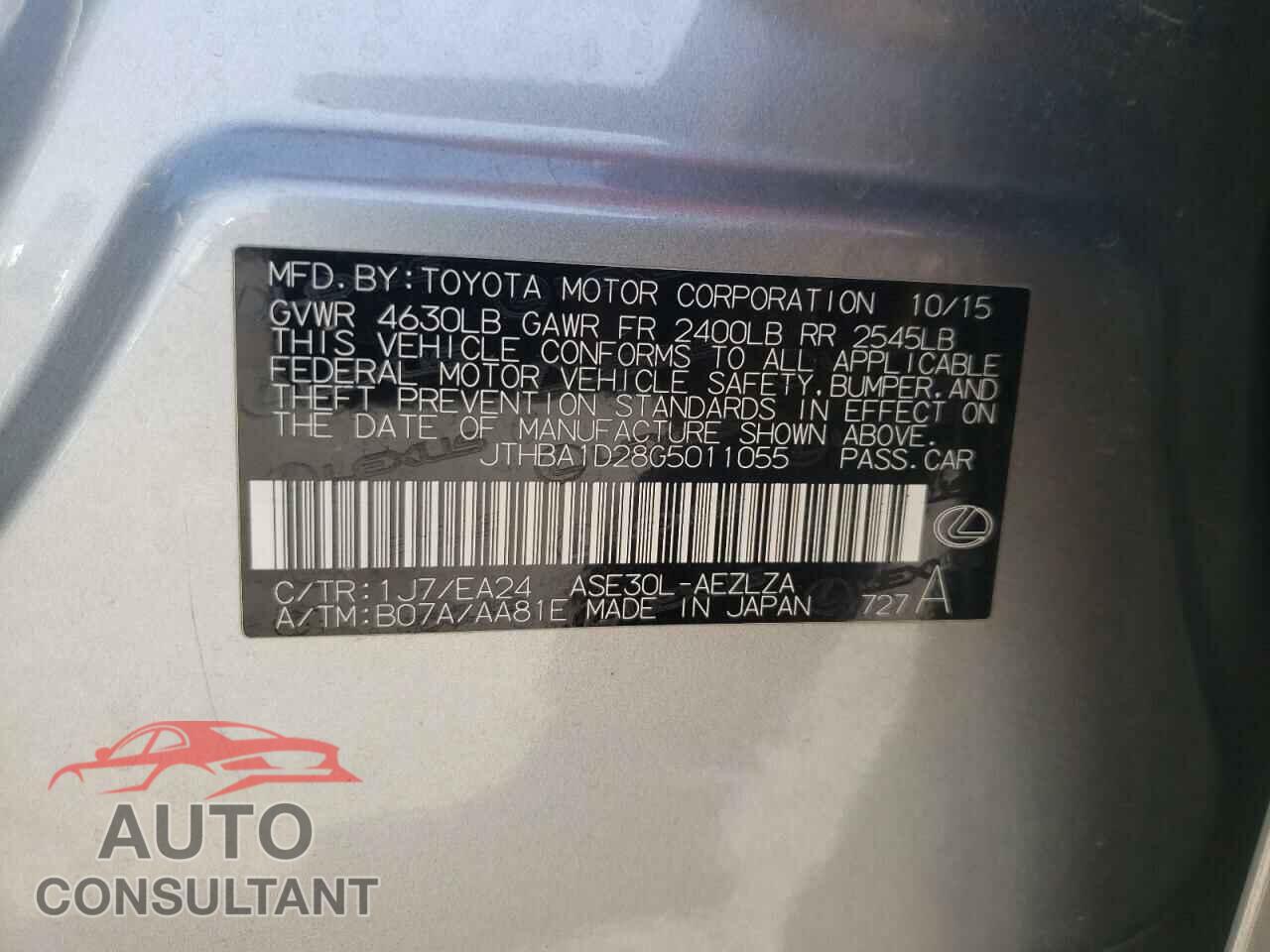 LEXUS IS 2016 - JTHBA1D28G5011055