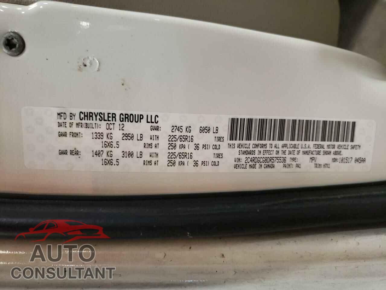 DODGE CARAVAN 2013 - 2C4RDGCG8DR575536