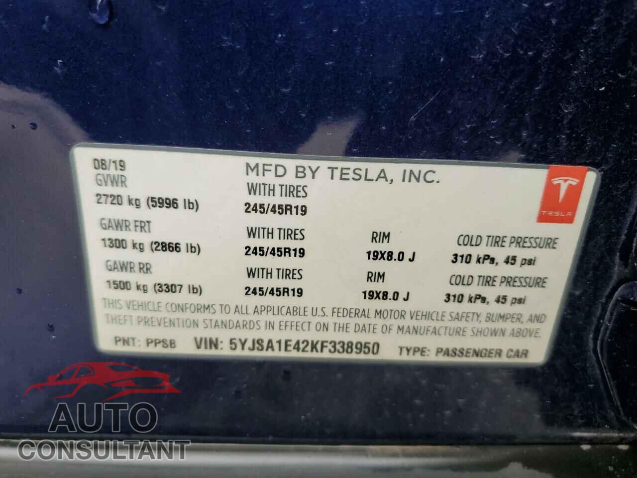 TESLA MODEL S 2019 - 5YJSA1E42KF338950