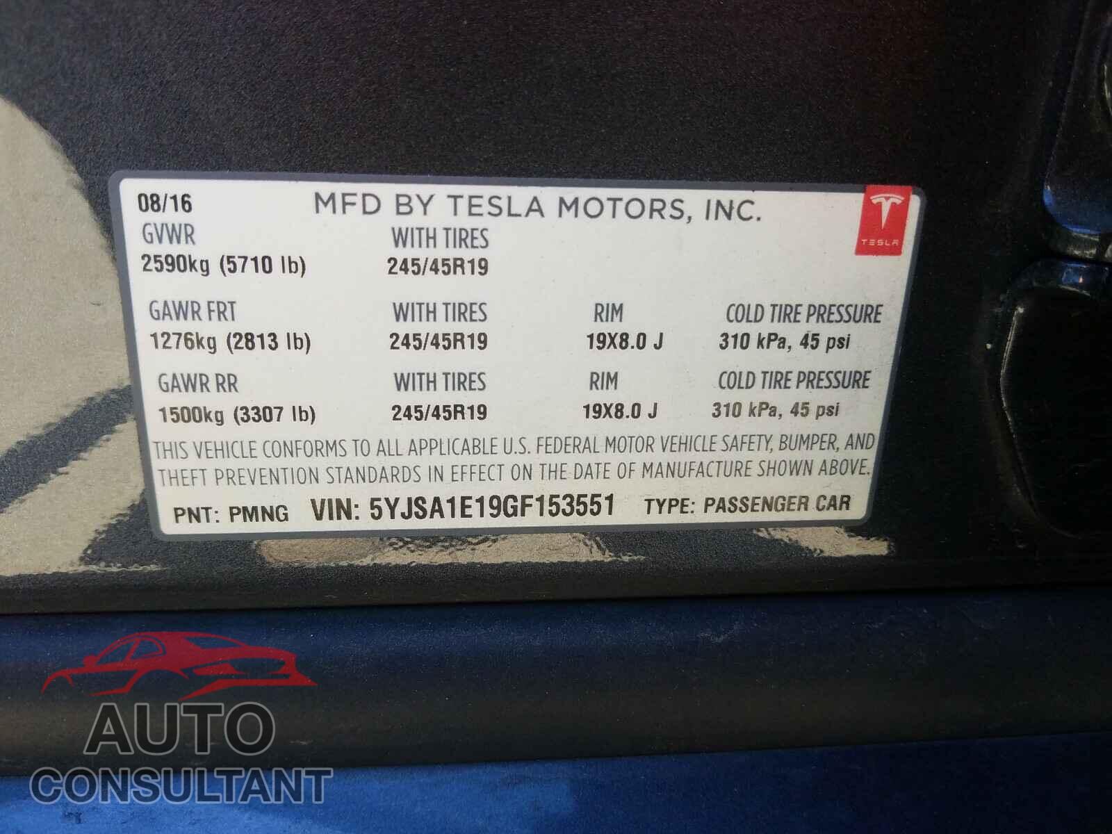 TESLA MODEL S 2016 - 5YJSA1E19GF153551