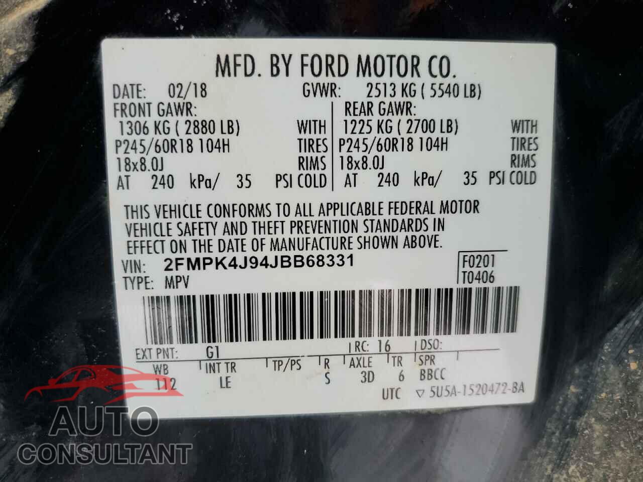 FORD EDGE 2018 - 2FMPK4J94JBB68331