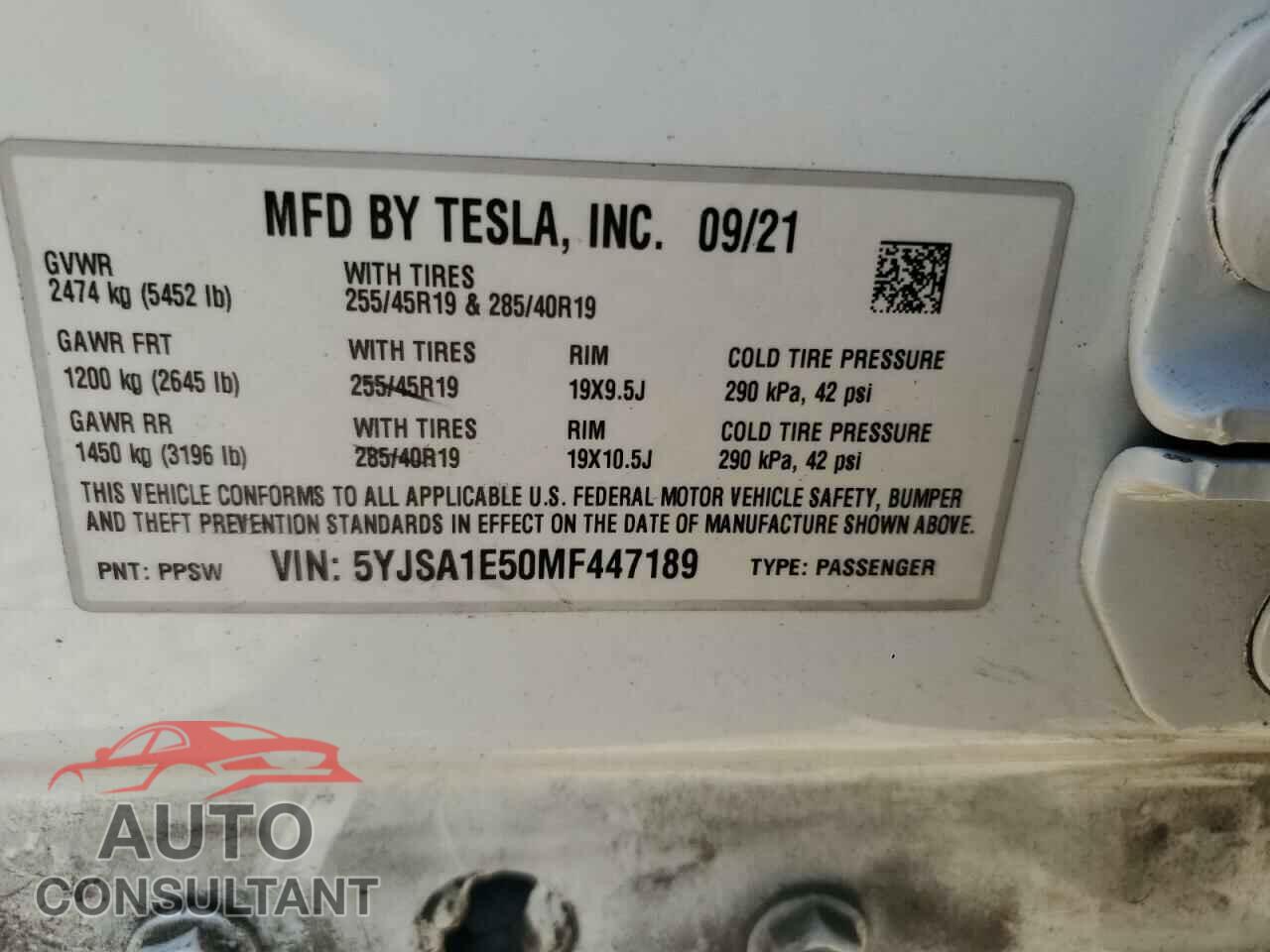 TESLA MODEL S 2021 - 5YJSA1E50MF447189