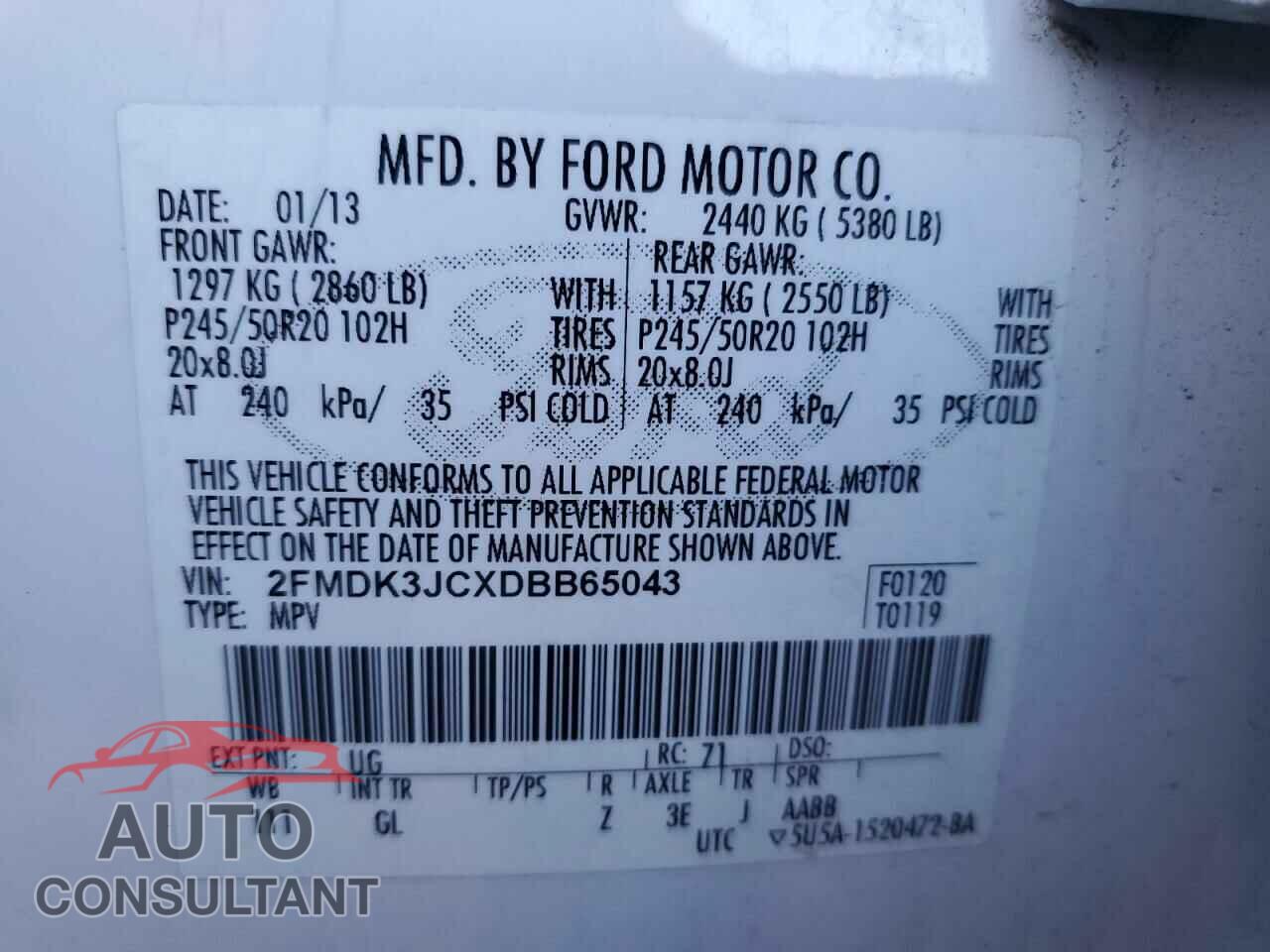 FORD EDGE 2013 - 2FMDK3JCXDBB65043