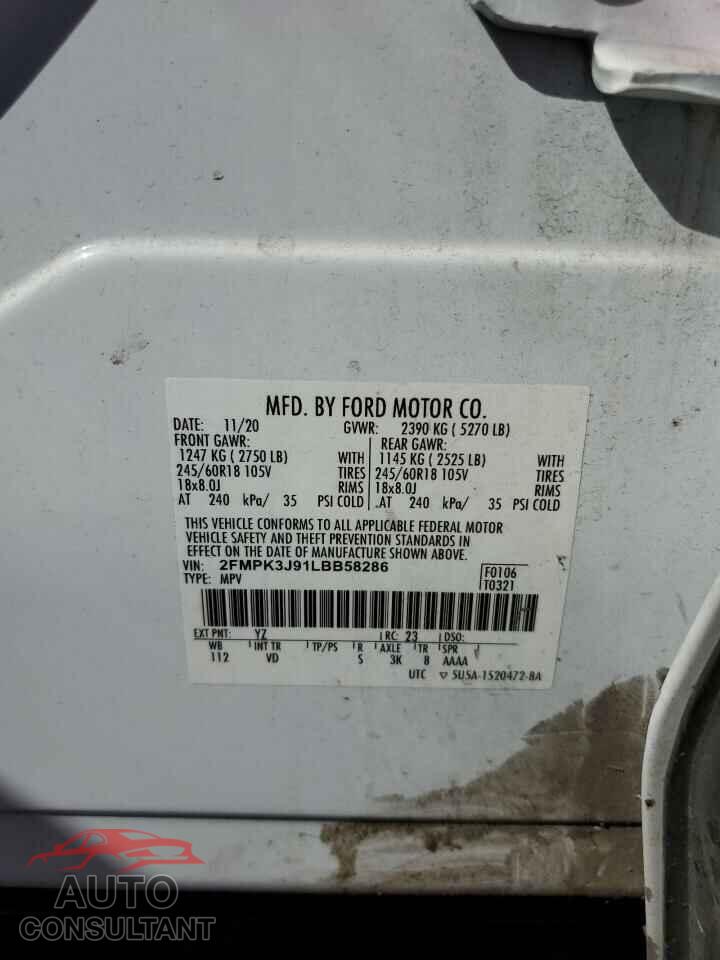 FORD EDGE 2020 - 2FMPK3J91LBB58286
