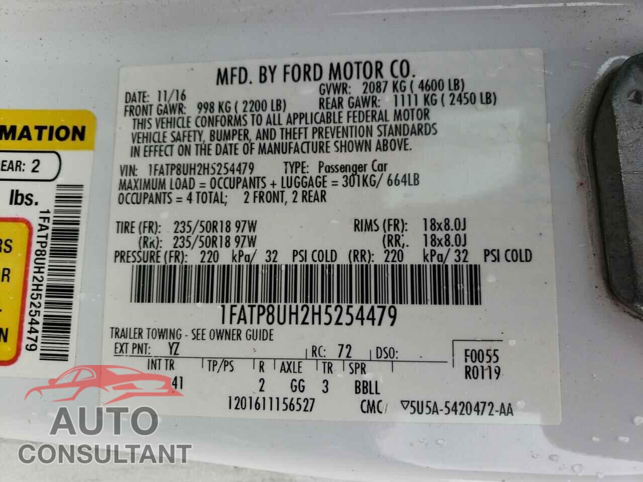 FORD MUSTANG 2017 - 1FATP8UH2H5254479