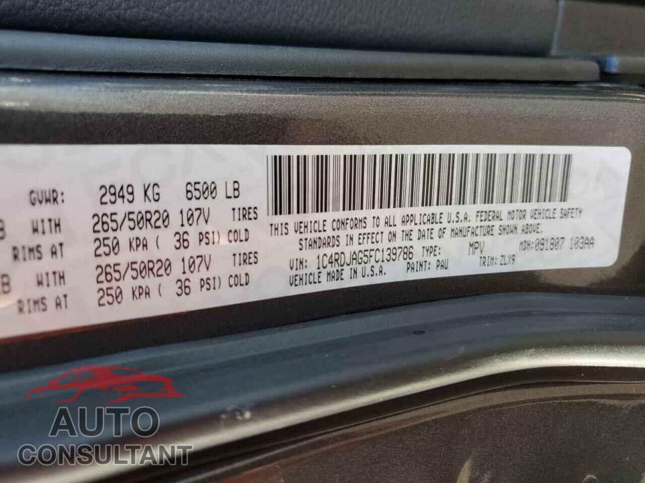 DODGE DURANGO 2015 - 1C4RDJAG5FC139786