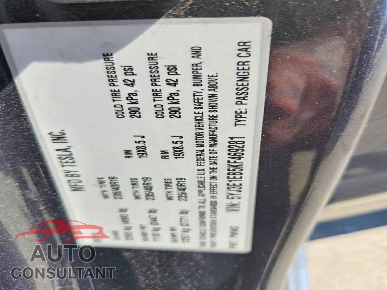 TESLA MODEL 3 2019 - 5YJ3E1EB5KF469281