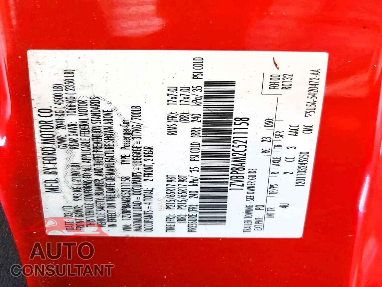 FORD MUSTANG 2012 - 1ZVBP8AM2C5211158