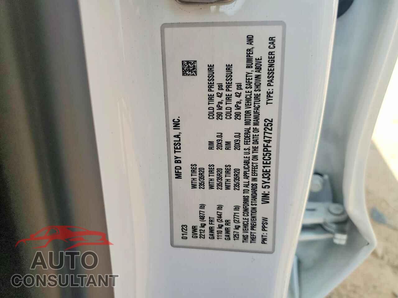 TESLA MODEL 3 2023 - 5YJ3E1EC5PF477252
