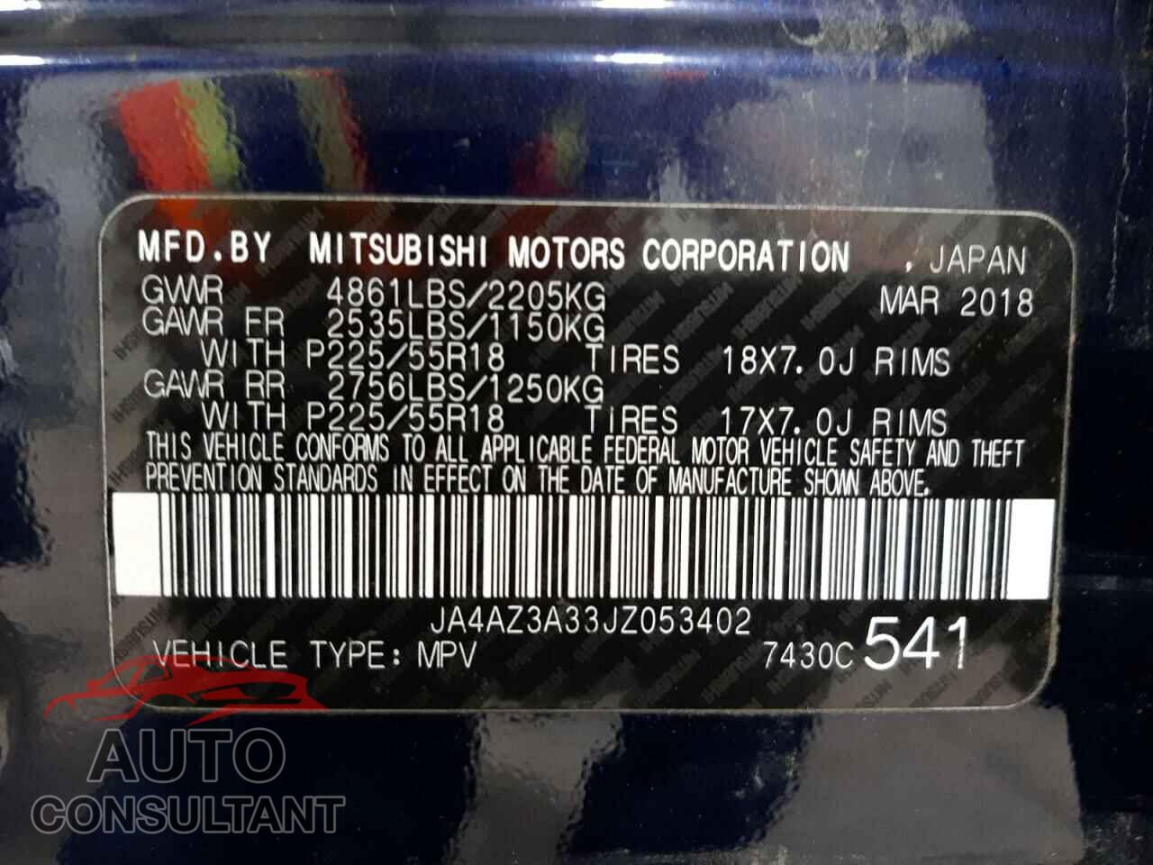 MITSUBISHI OUTLANDER 2018 - JA4AZ3A33JZ053402