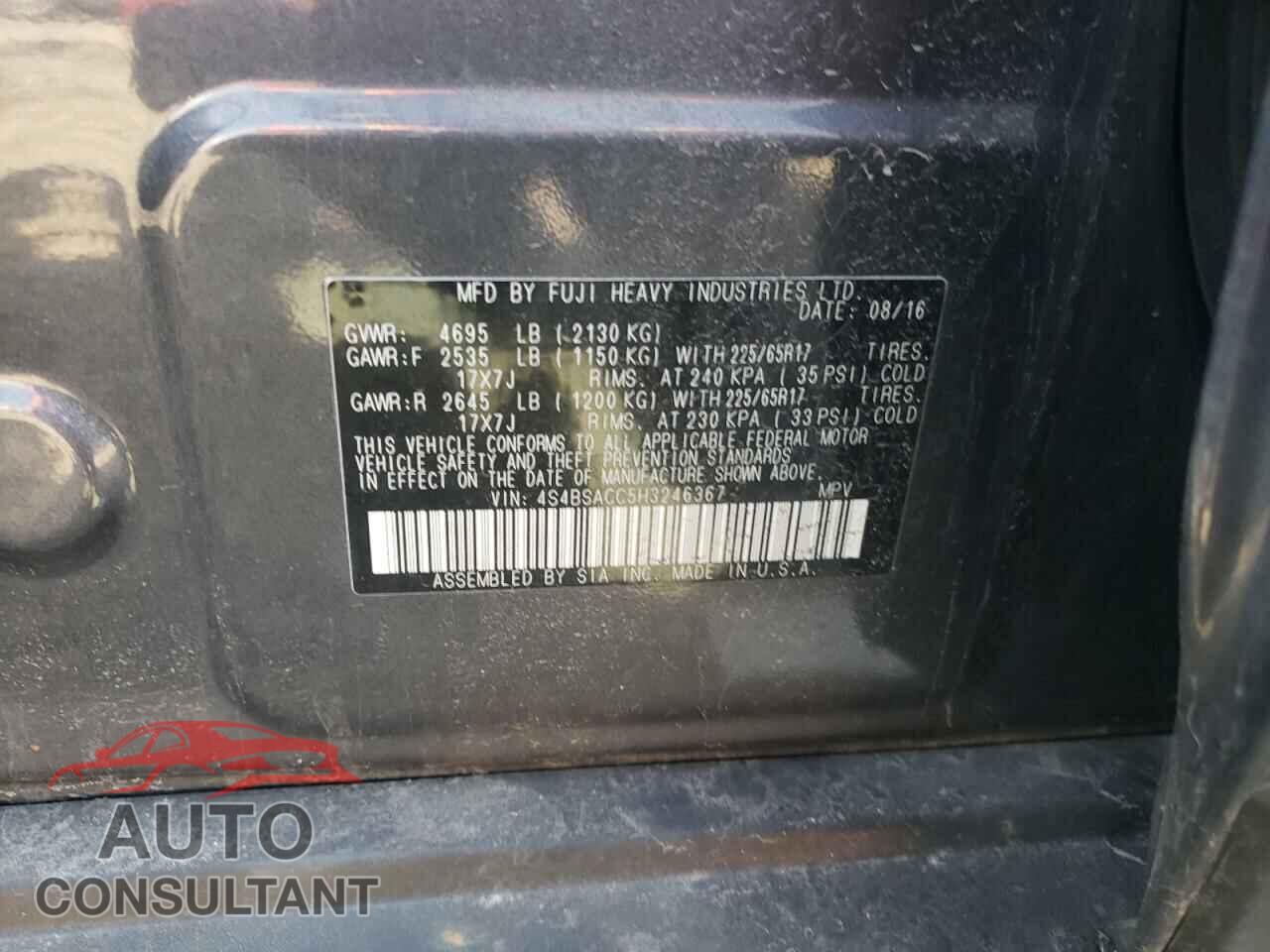 SUBARU OUTBACK 2017 - 4S4BSACC5H3246367