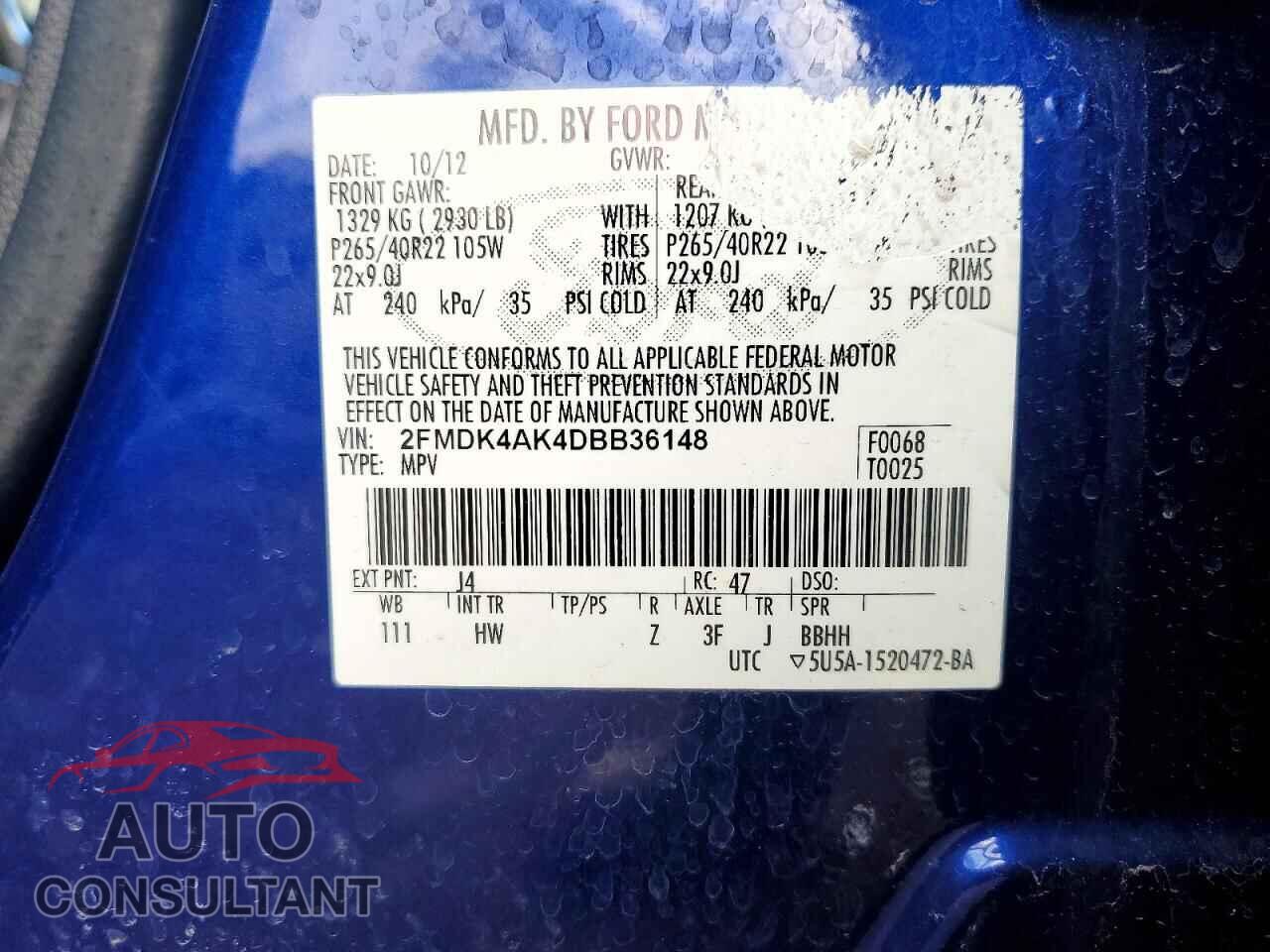 FORD EDGE 2013 - 2FMDK4AK4DBB36148