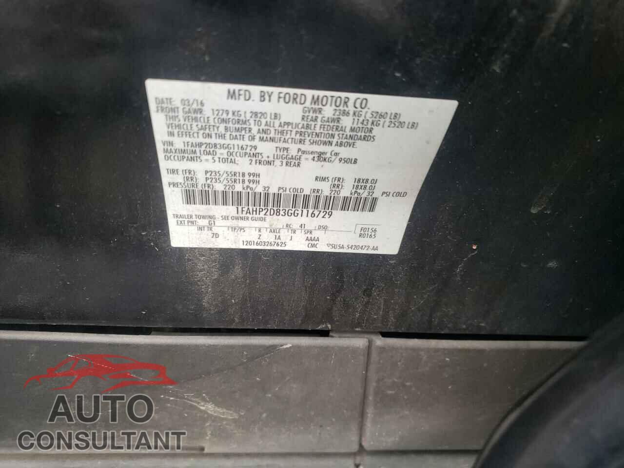FORD TAURUS 2016 - 1FAHP2D83GG116729